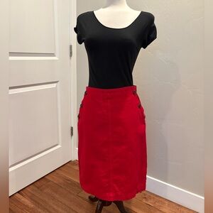 Lovely Saint James Red Button-Accent Denim Midi Skirt EUC Very Comfy